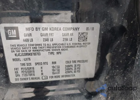 2019 Buick Encore Awd Essence from USA, damaged, VIN KL4CJGSM9KB700703